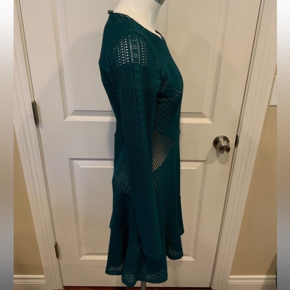 BCBG Max Azria Daina Green Mesh Overlay Long Sleeve Mini Dress, Size S - Picture 2 of 6